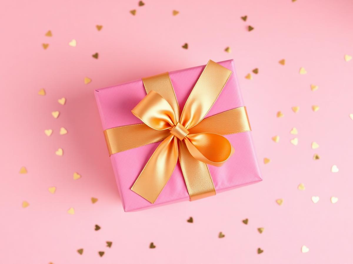 Coffret cadeau rose avec ruban doré